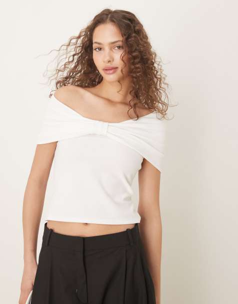 ASOS DESIGN bow off shoulder top in ivory - view 1