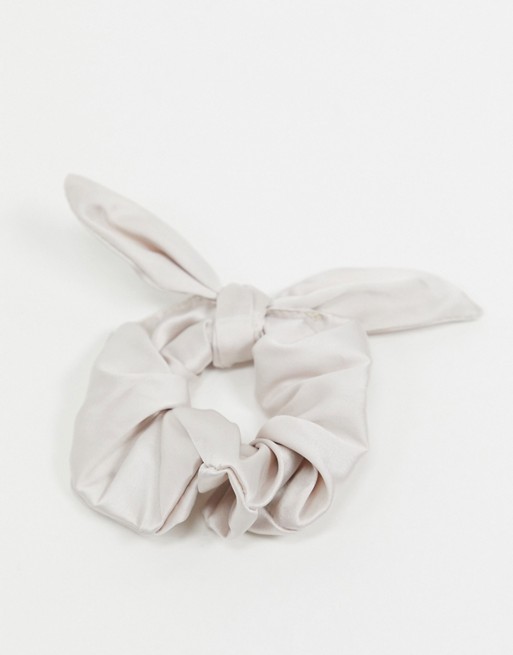 ASOS DESIGN bow scrunchie in grey satin