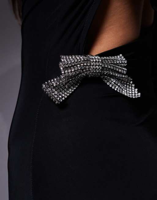 ASOS DESIGN bow shoulder mini dress with diamante bow back detail, 4 of 4