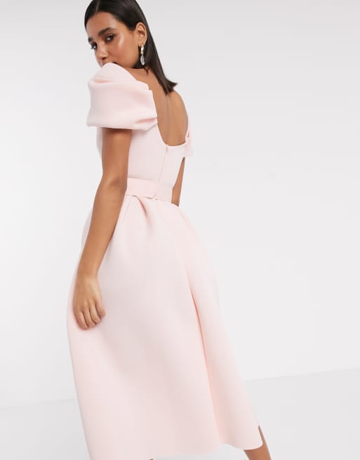 Cutie Bow Midi Dress - Pink - H&O