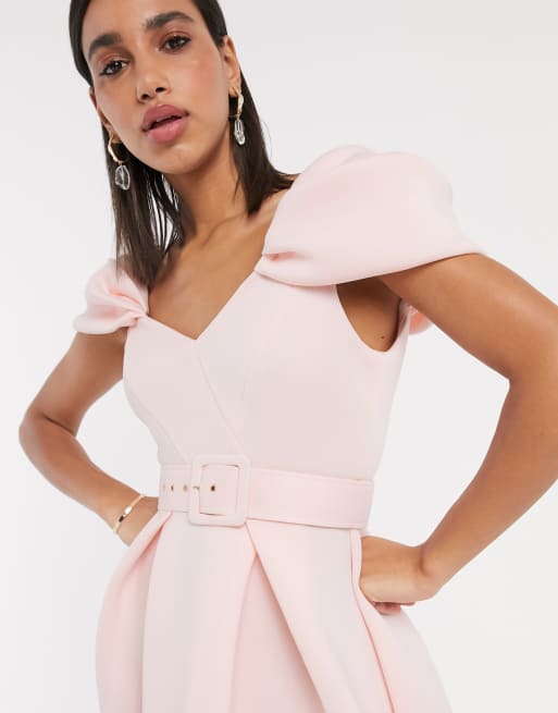 ASOS DESIGN bare shoulder prom midi dress in rose