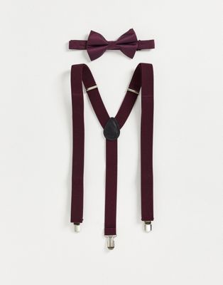 ASOS DESIGN bow tie and braces set in deep purple
