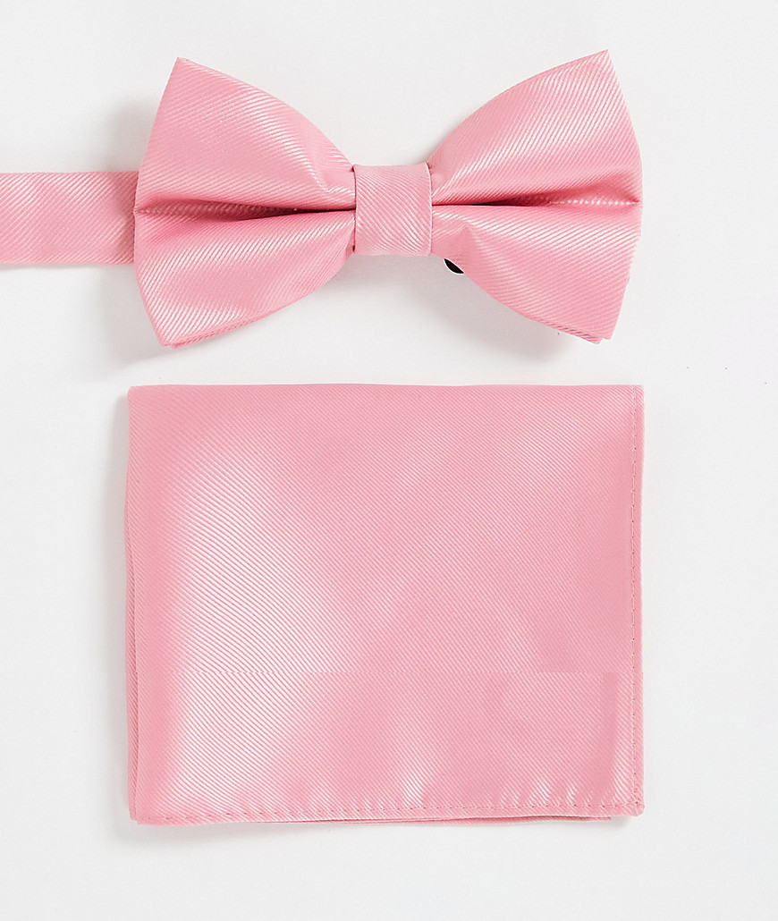 ASOS DESIGN bow tie and pocket square in pop pink