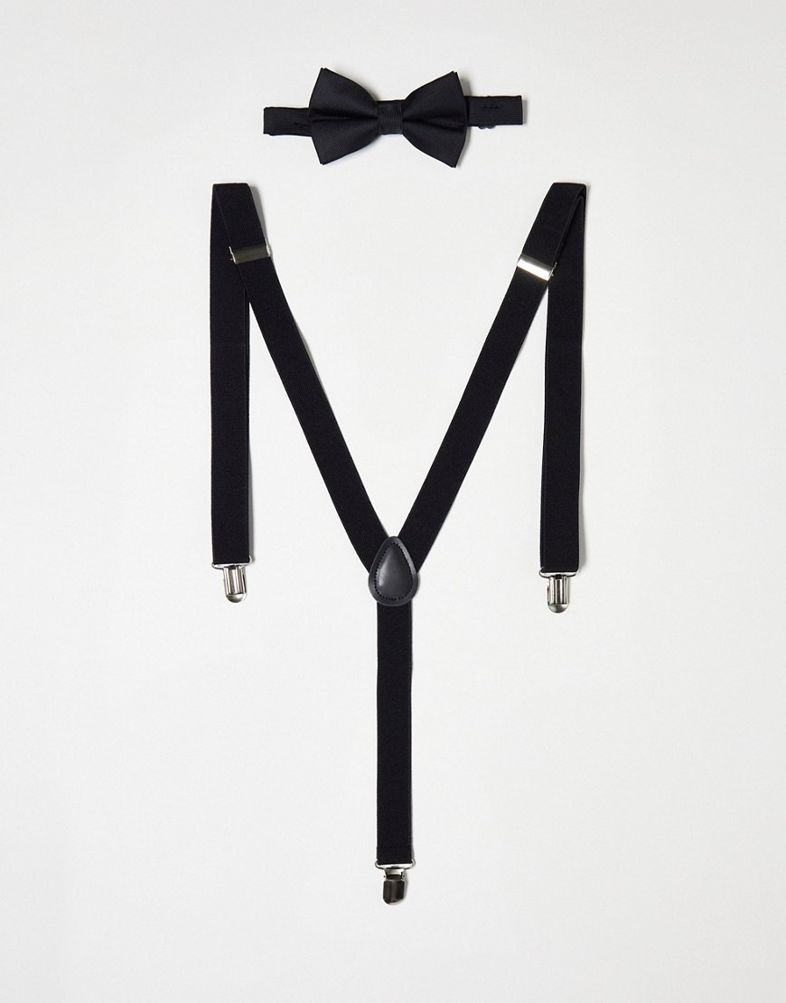Asos Design Bow Tie And Suspenders Set In Black