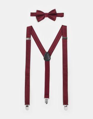 bow tie and suspenders set in burgundy-Red