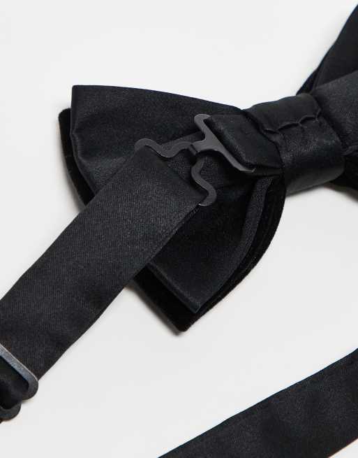 ASOS DESIGN bow tie with velvet and satin detail in black, 2 of 4