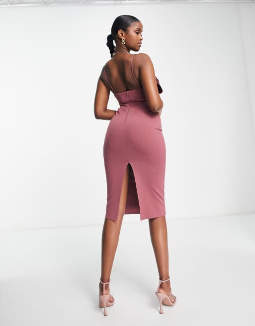 ASOS DESIGN asymmetric color block satin midi dress with lace-up back in  pink