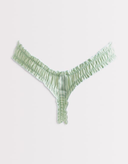 ASOS DESIGN Bowie 3 pack woven scrunch thong pack in pink & green gingham, 2 of 3
