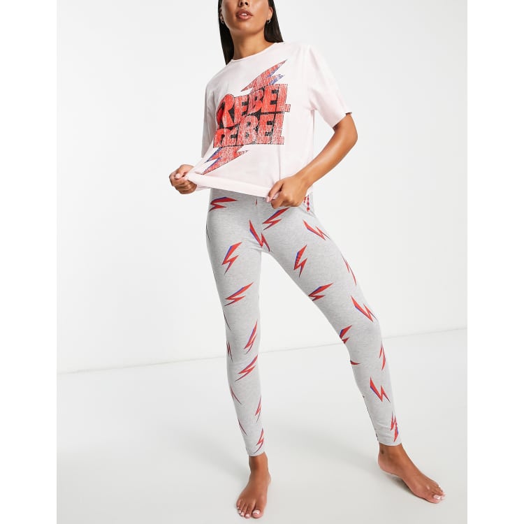 ASOS DESIGN Bowie oversized tee & legging pajama set in pink