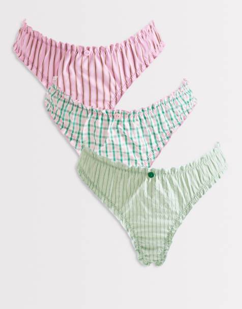 ASOS DESIGN – Bowie – Tangas in Rosa und Grün aus Webstoff mit Vichy-Karos und Knitterstruktur, 3er-Pack - view 1