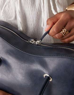 Asos Design Bowler Bag With Curve Detail In Blue