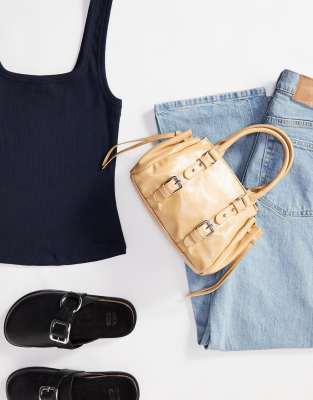 ASOS DESIGN ASOS DESIGN bowler bag with double buckle in buttermilk yellow