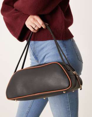 Asos Design Bowler Bag With Skinny Straps And Piping In Black