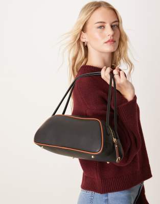Asos Design Bowler Bag With Skinny Straps And Piping In Black