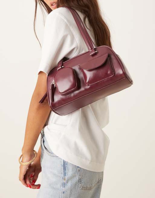 ASOS DESIGN – Bowler-Tasche in Burgunderrot mit mehreren Taschen, 3 von 4