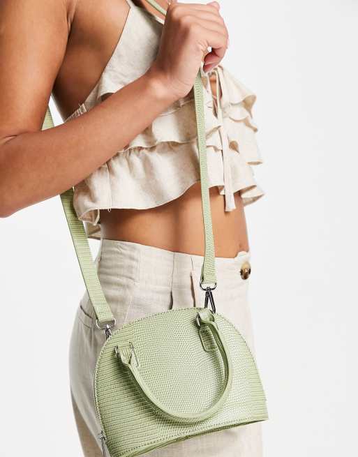 ASOS DESIGN – Bowler-Tasche in Salbeigrün mit Echsenmuster, Tragegriff und abnehmbarem Trageriemen, 3 von 4