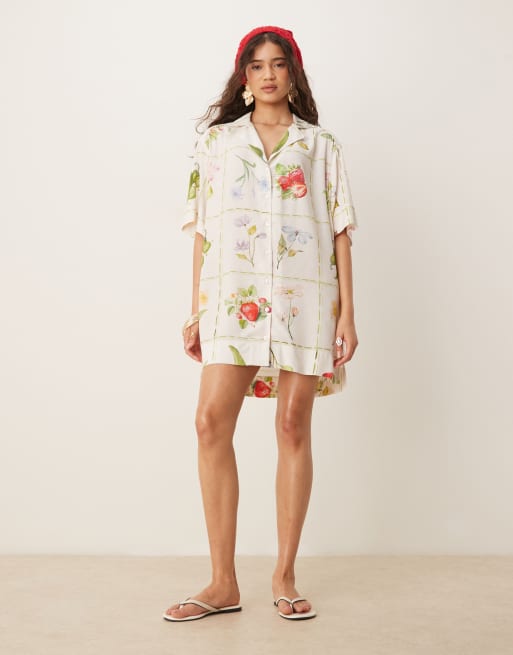 ASOS DESIGN - Bowling-overhemdjurk met ansichtkaartenprint, 3 van 4