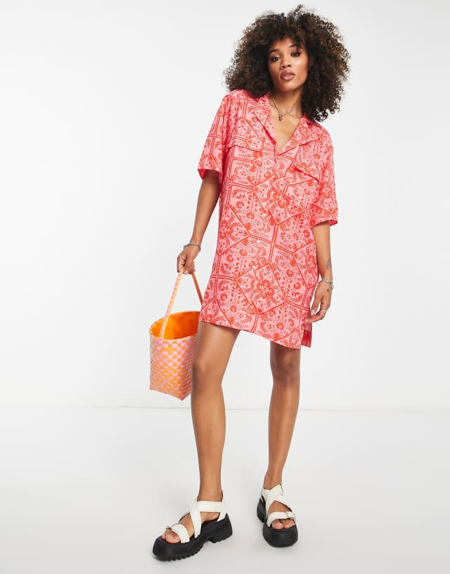 ASOS DESIGN bowling shirt dress in bright bandana print