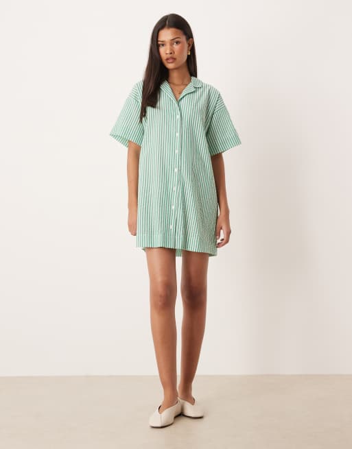 ASOS DESIGN bowling shirt dress in green stripes | ASOS