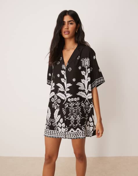 ASOS DESIGN bowling shirt dress in mono stripe - view 1