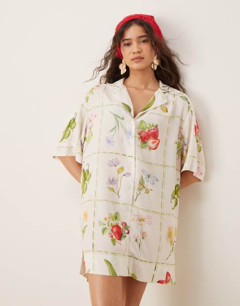 ASOS DESIGN bowling shirt dress in postcard print - view 1