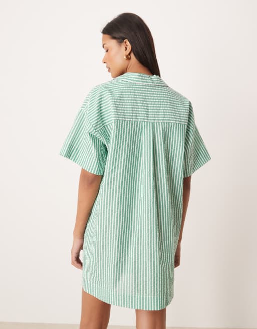 ASOS DESIGN bowling shirt dress in stripe print in green stripe, 4 of 4