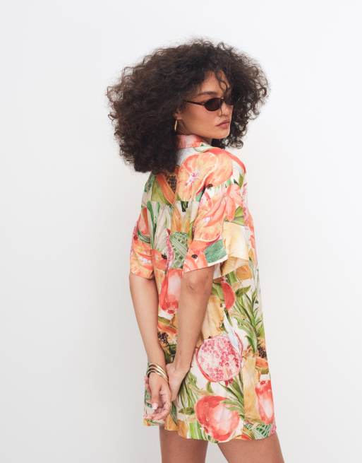 ASOS DESIGN bowling shirt dress in tropical fruit print, 3 of 7