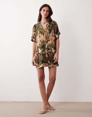 ASOS DESIGN bowling shirt dress in vintage tropical print