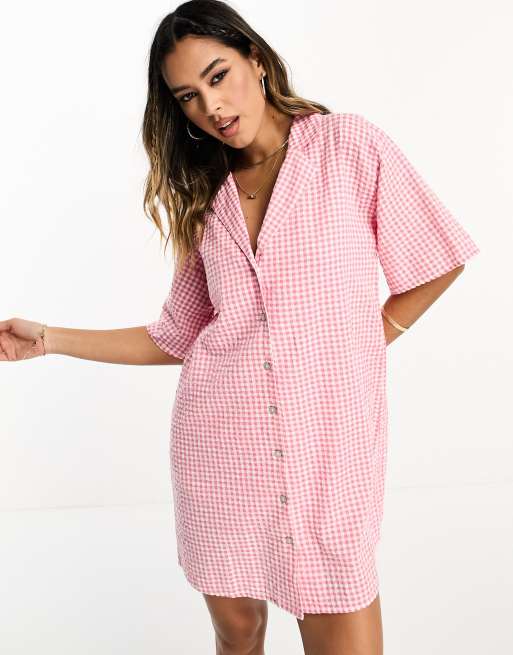 ASOS DESIGN slip dress and shirt festival set in pink gingham