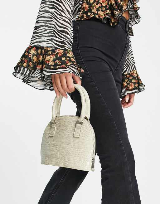 ASOS DESIGN - Bowlingtas met hengsels en afneembare crossbody riem in stone met krokodillenmotief
