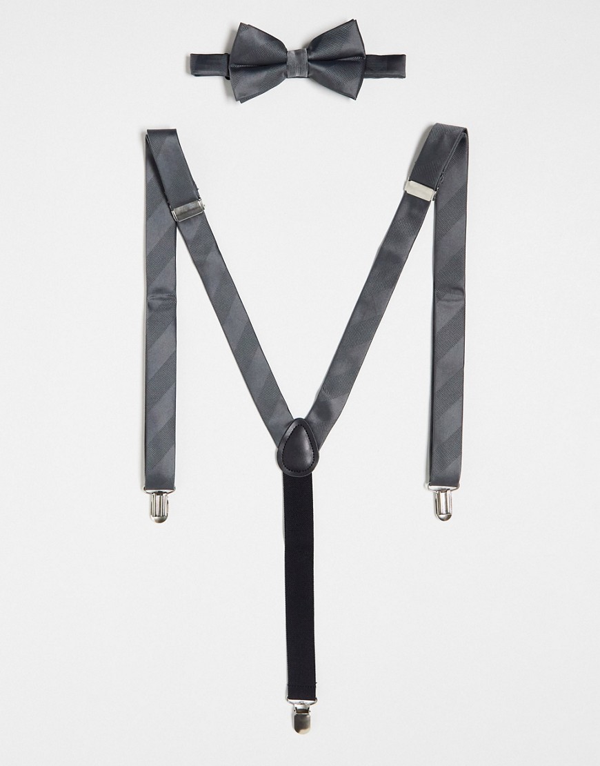 ASOS DESIGN bowtie and braces set in charcoal-Grey