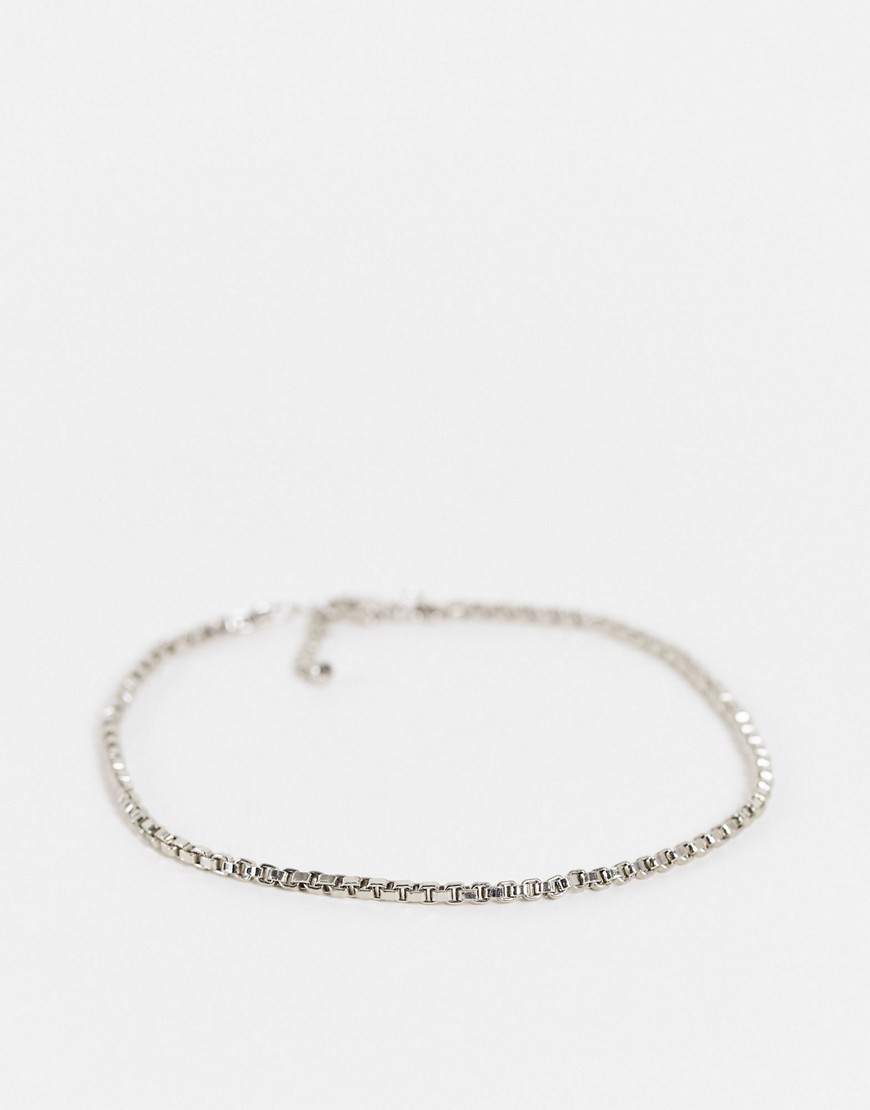 ASOS DESIGN box chain anklet in shiny silver tone