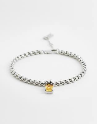 Asos Design Box Chain Bracelet With Stone Pendant Detail In Silver