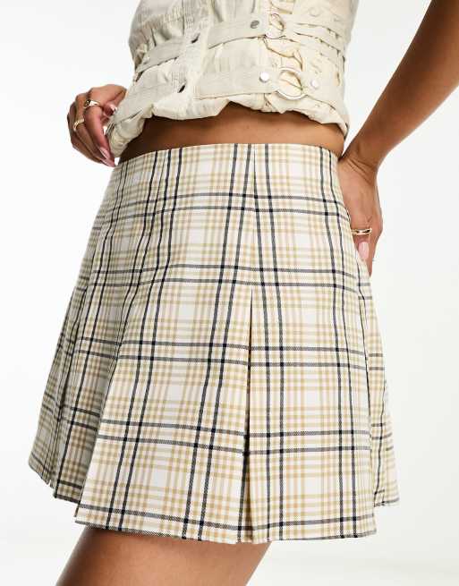 ASOS DESIGN pleated skirt in mid length in beige