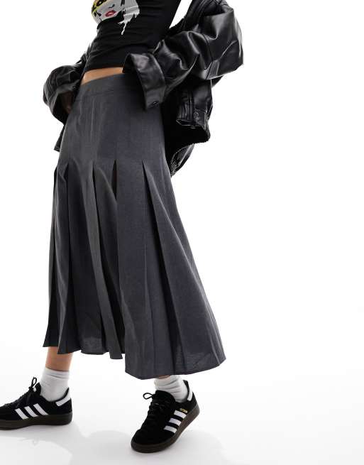 Grey box pleated skirt style sale