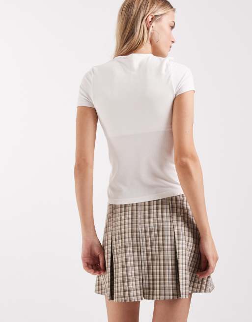 ASOS DESIGN box pleats tailored mini skirt in brown micro plaid, 4 of 5