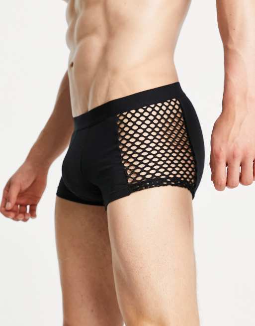ASOS DESIGN - Boxer aderenti corti con pannello in rete, colore nero
