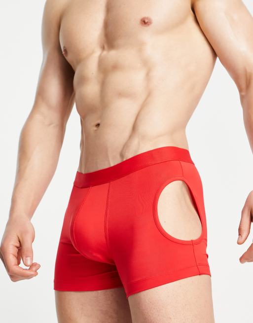ASOS DESIGN - Boxer aderenti in microfibra rossi con pannello cut-out
