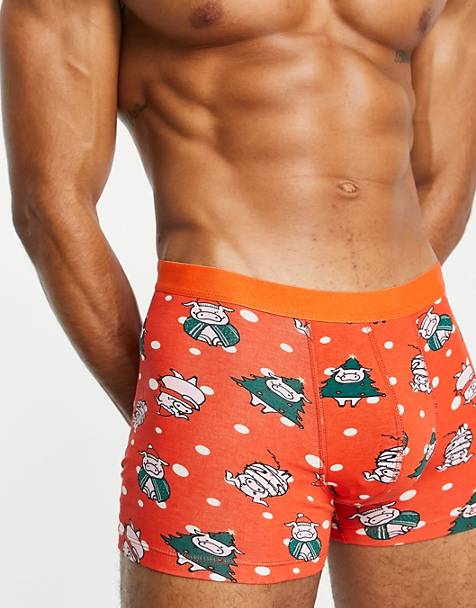 Boxer aderenti natalizi con stampa di maiale Asos Uomo Abbigliamento Intimo Boxer shorts Boxer shorts aderenti 