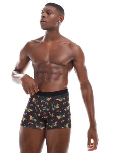 ASOS DESIGN boxer briefs with christmas dachshund prints in black - view 1
