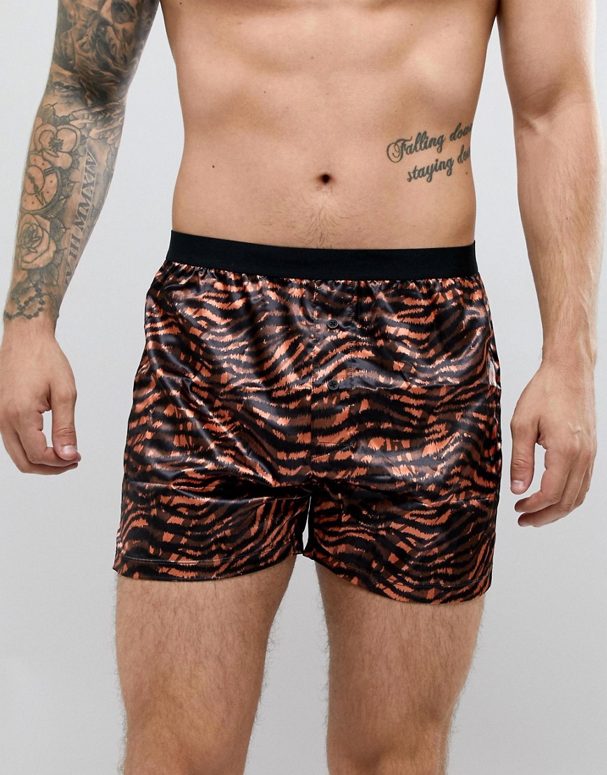 ASOS DESIGN - Boxer in tessuto effetto seta con stampa di tigre-Multicolore