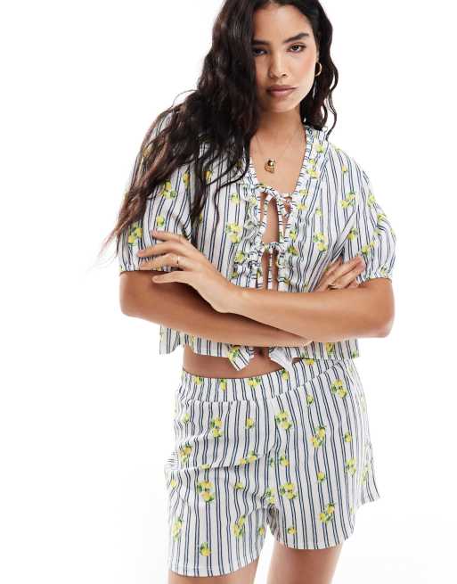ASOS DESIGN boxer shorts in lemon and stripe print (part of a set)