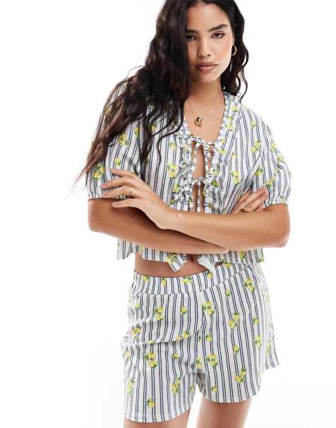 ASOS DESIGN – Boxer-Shorts mit Zitronen- und Streifenprint, Kombiteil - view 1