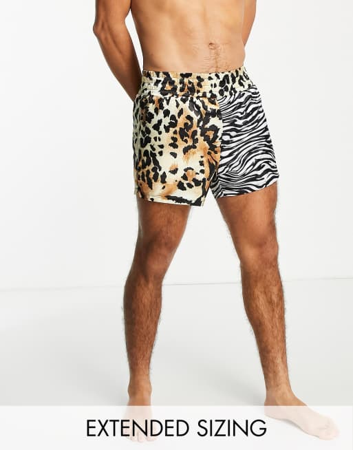 ASOS DESIGN - Boxer taglio lungo in raso con stampa animalier combinata