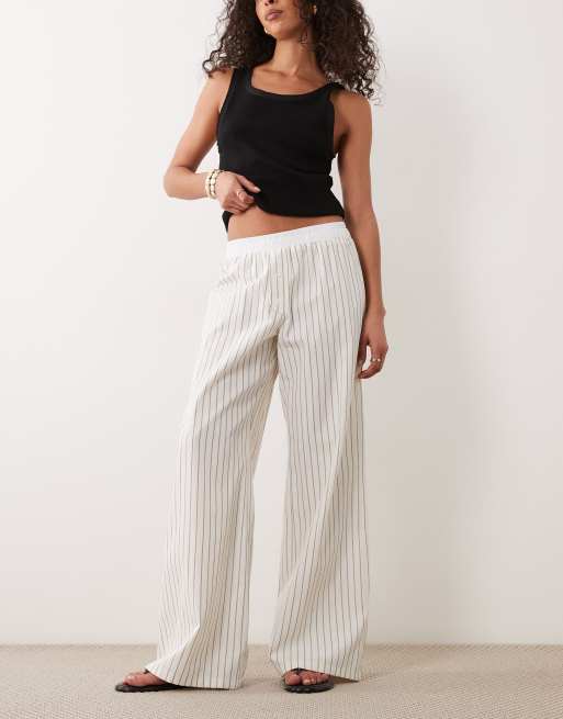 ASOS DESIGN oversized contrast cuff shirt in ecru stripe co ord, 2 of 4