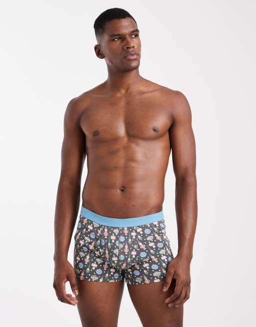 ASOS DESIGN boxer with Christmas decoration graphic in blue