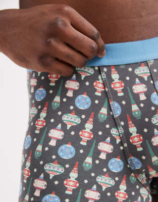 Asos Design Boxer With Christmas Decoration Graphic In Multi