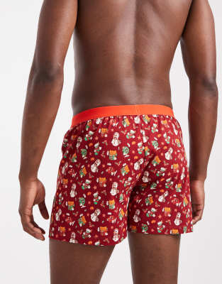 Asos Design Boxer With Retro Christmas Graphic In Red