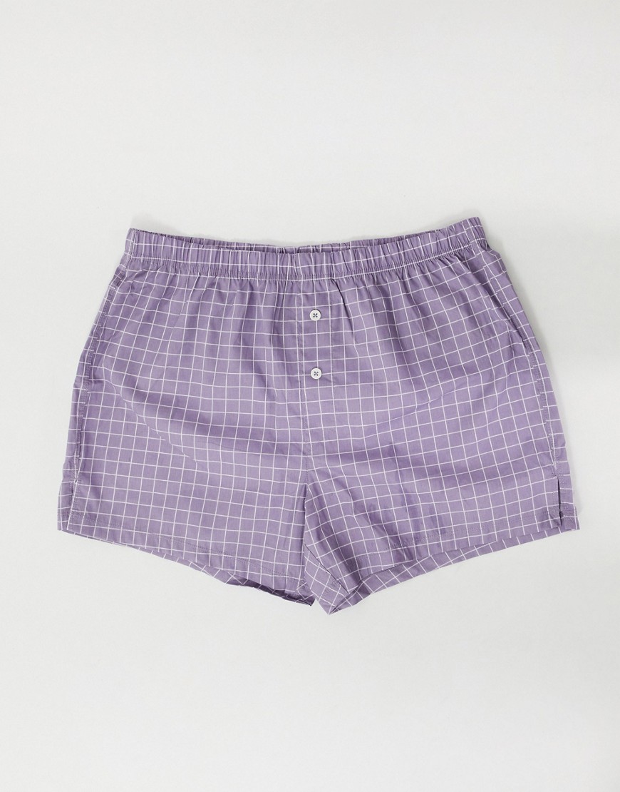ASOS DESIGN boxers in woven plaid-Purple