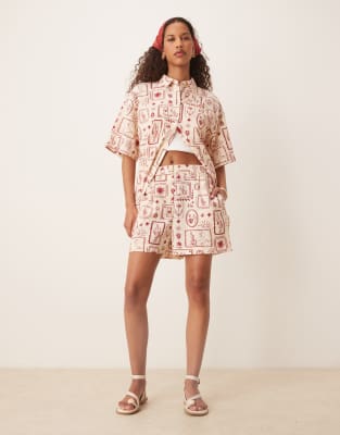 ASOS DESIGN - Boxershorts aus Leinen mit Western-Print, Kombiteil-Bunt